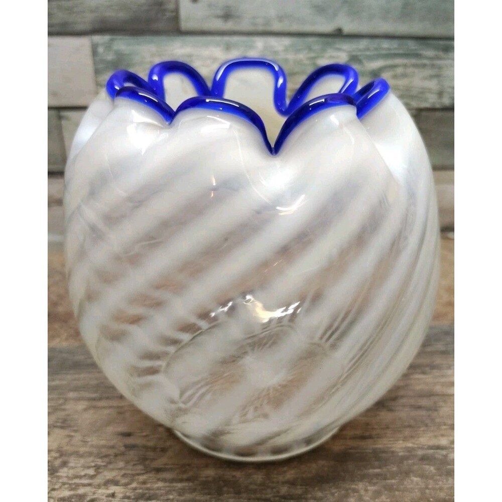 Fenton Opalescent Blue Ridge Spiral Optic Rose Bowl Vase 201-Mid Century Modern